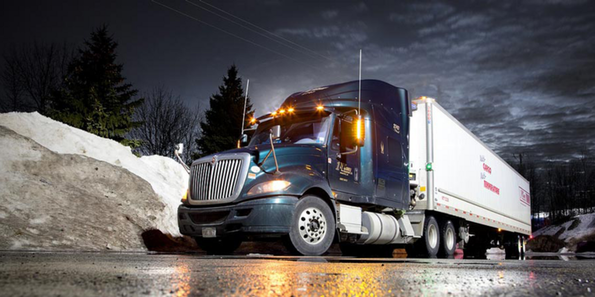 commercial truck idling at night